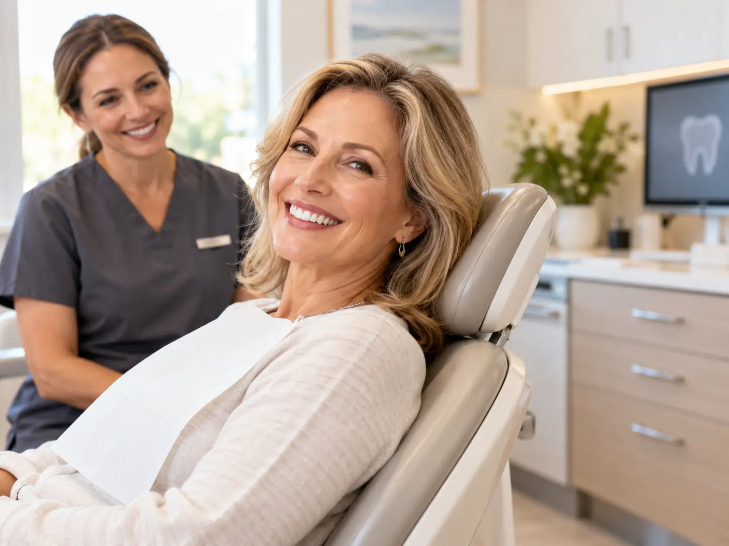 Smiling adult patient at Destination Dental in Parrish, Florida during a comfortable preventive dental cleaning visit.