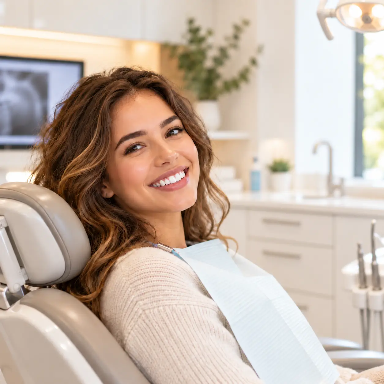 Smiling patient in a modern dental office at Destination Dental in Parrish, Florida